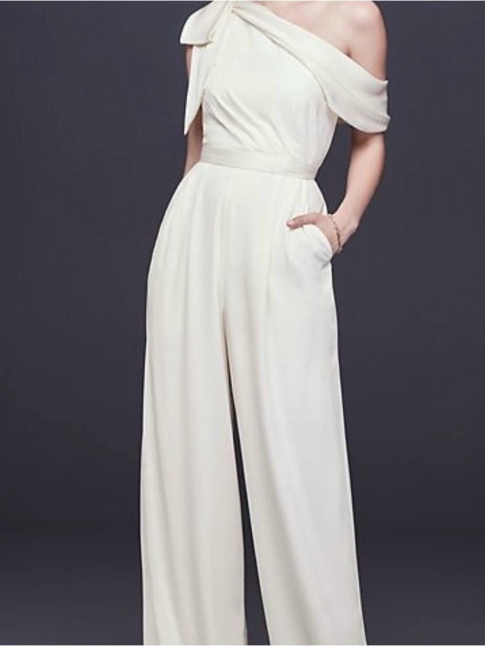 One-Shoulder Cream Wide-Leg Jumpsuit